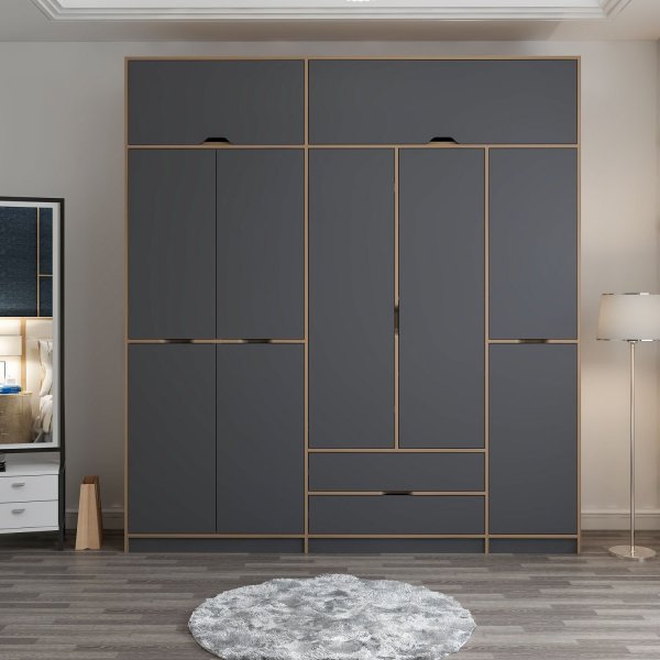 Elina garderobeskap 232 x 52 x 253 cm - Antrasitt/brun Elina garderobeskap 232 x 52 x 253 cm - Antrasitt/brun