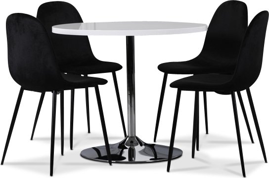 Tiana spisegruppe, rundt spisebord med 4 stk Ca.risma flyelsstoler - Hvit/Svart
