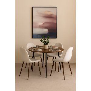 Dana spisebord Ø105 cm i valnøtt med 4 Alfred spisestoler i beige fløyel og ben i valnøtt Dana spisebord Ø105 cm i valnøtt med 4 Alfred spisestoler i beige fløyel og ben i valnøtt