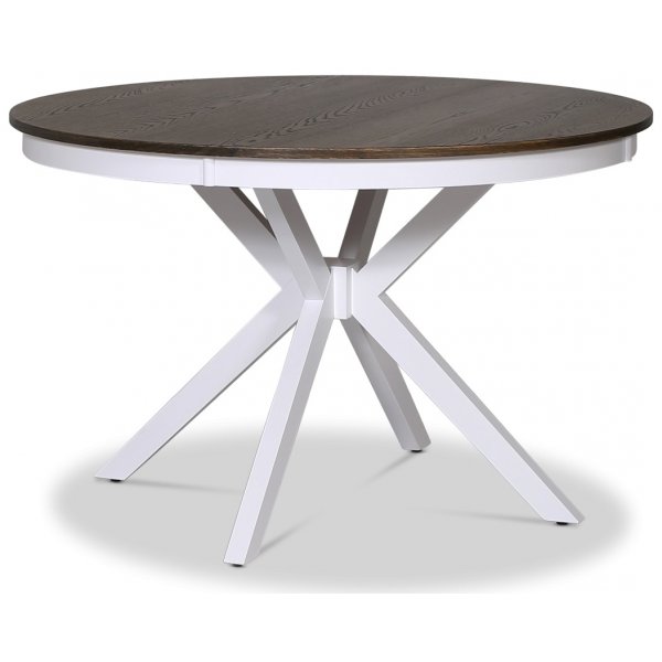 Skagen spisegruppe; rundt spisebord Ø120 cm - Hvit / brunoljet eik med 4 skagenstoler med grått sete Skagen spisegruppe; rundt spisebord Ø120 cm - Hvit / brunoljet eik med 4 skagenstoler med grått sete