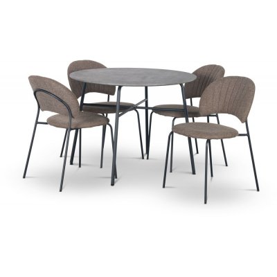 Tofta spisegruppe Ø100 cm bord i betongimitasjon + 4 stk Hogrän brune stoler