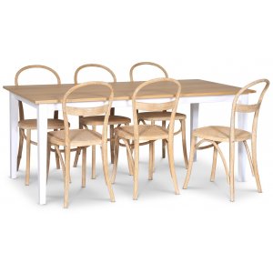 Fr spisegruppe; spisebord 180x90 cm - Hvit / oljet eik med 6 stk Danderyd No.16 stoler whitewash