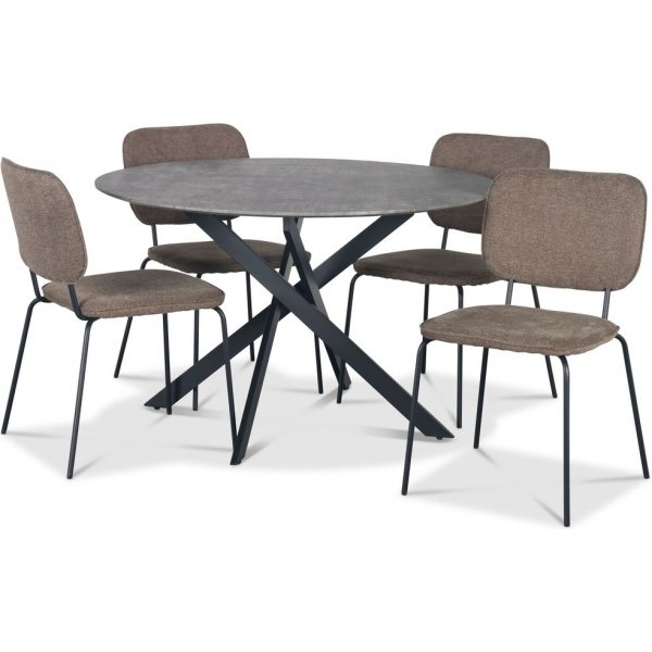 Hogrn spisegruppe 120 cm bord i betongimitasjon + 4 stk Lokrume brune stoler