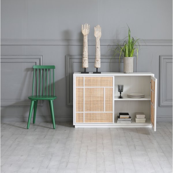 Stockholm skjenk 120 cm bred hvit med rotting