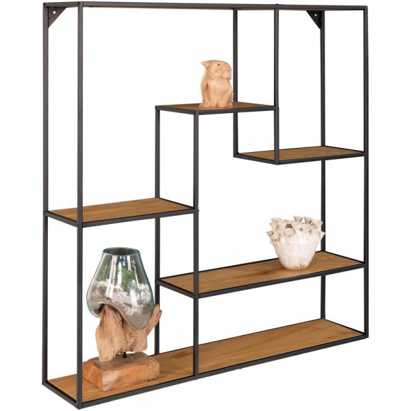 Hvit vegghylle - svart / eik imitasjon - 85x85x18