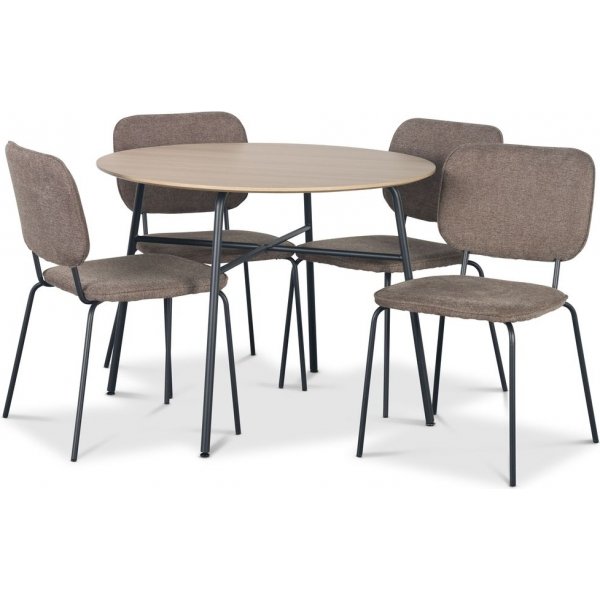 Tofta spisegruppe 100 cm bord i lyst tre + 4 stk. Lokrume brune stoler
