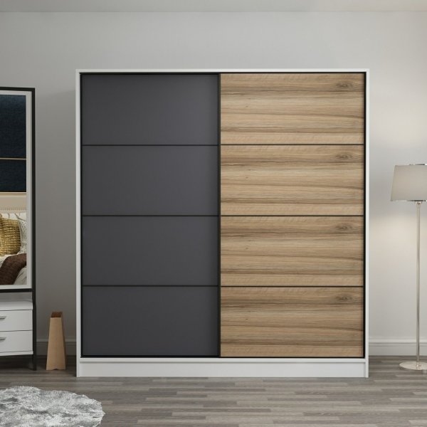 Kapusta garderobeskap 220x52x210 cm, variant B - Hvit/antrasitt/brun