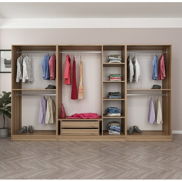 Cikani garderobeskap med speildr, 315x52x210 cm - Eik