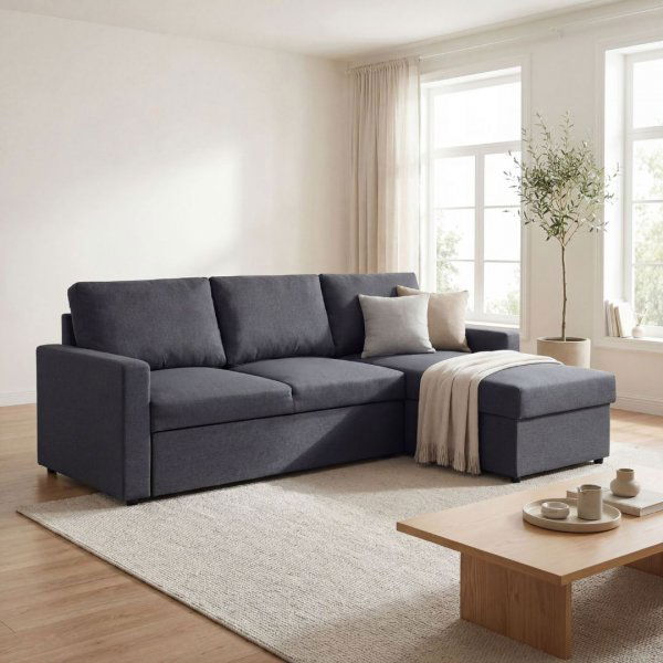 Dream divansofa med sengefunksjon og oppbevaring - M�rk gr� + M�belrengj�ring