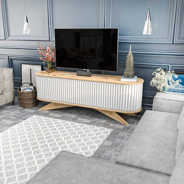 Stormy mediabenk - Safir eik/hvit Stormy mediabenk - Safir eik/hvit