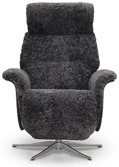 Duvn�s recliner med innebygget fotskammel (El) - Gr�tt f�reskinn