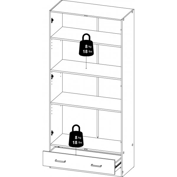 Garderobe hvit 80 cm bred og 170,5 cm hy