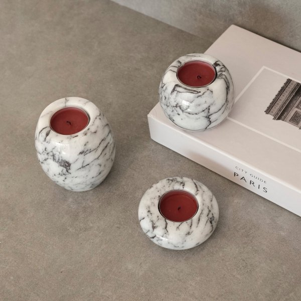 Lysholder i hvit marmor fra Sicilia - 3 stk Lysholder i hvit marmor fra Sicilia - 3 stk