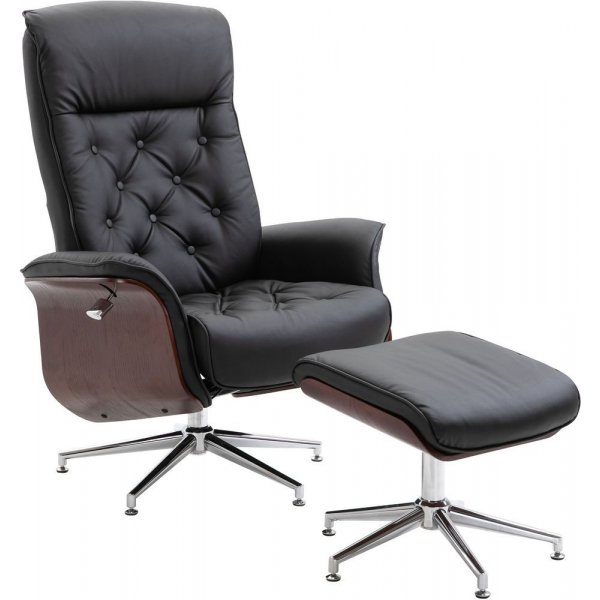 Milos lenestol med fotskammel (Recliner) - Svart PU