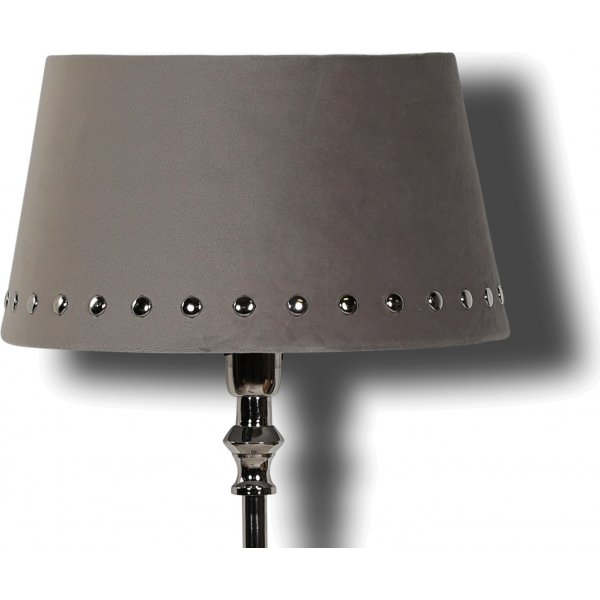Fløyel lampeskjerm med nagler 33 cm - Grå / Krom Fløyel lampeskjerm med nagler 33 cm - Grå / Krom