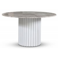 Empire spisebord - Sølv diana marmor 130 cm / Hvit lamell trefot