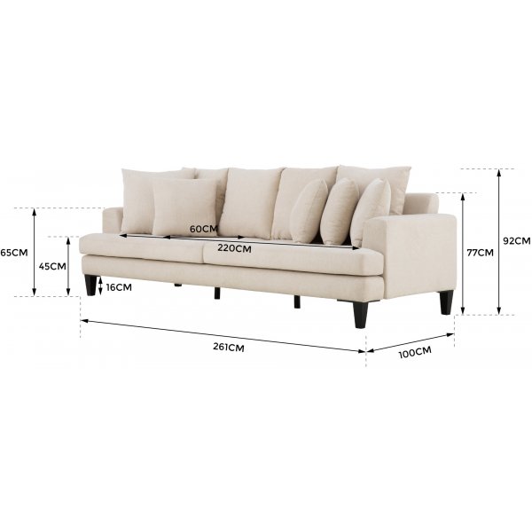 Sofa beige 4-seter med løse puter - Remy Sofa beige 4-seter med løse puter - Remy