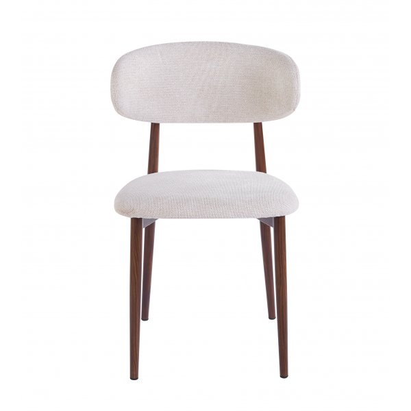 Ingrid-stol i beige stoff med valnøttfinert ramme Ingrid-stol i beige stoff med valnøttfinert ramme