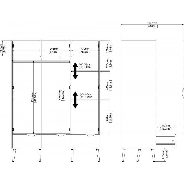 Oslo garderobeskap med 3 d�rer - Hvit/eik