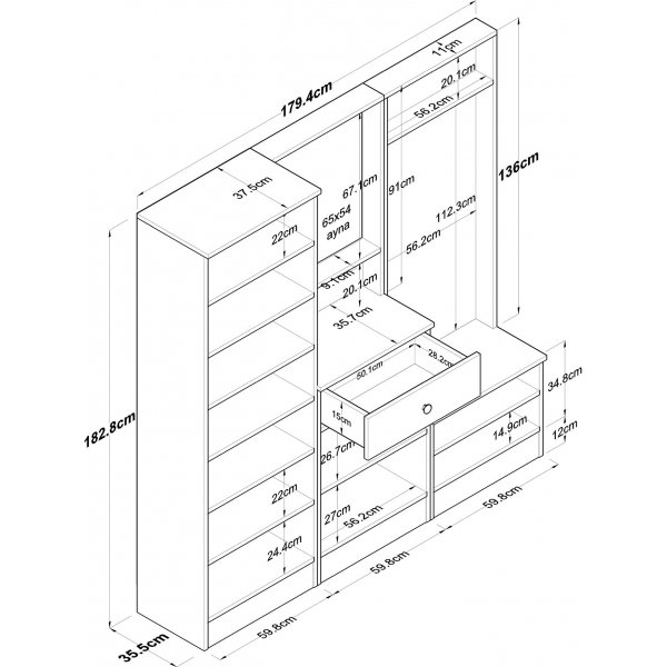 Mendy hallmbler 180 cm - Valntt/hvit