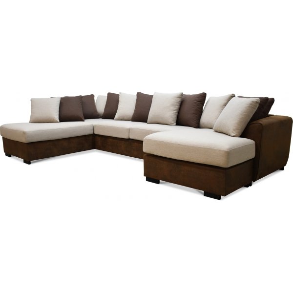 Delux U-sofa med pen ende venstre - Brun/Beige/Vintage