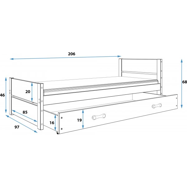 Juniorseng Bartek med oppbevaringsskuff 90 cm - Grafittgrå Juniorseng Bartek med oppbevaringsskuff 90 cm - Grafittgrå