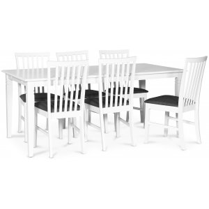 Sandhamn spisegruppe; 180x90 cm bord med 6 Sandhamn Alice spisestoler