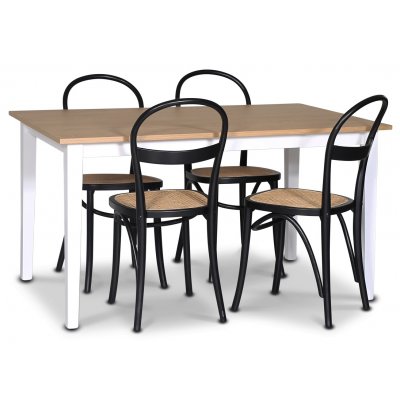 Fårö spisegruppe; spisebord 140x90 cm - Hvit / oljet eik med 4 stk Danderyd No.16 stoler Svart