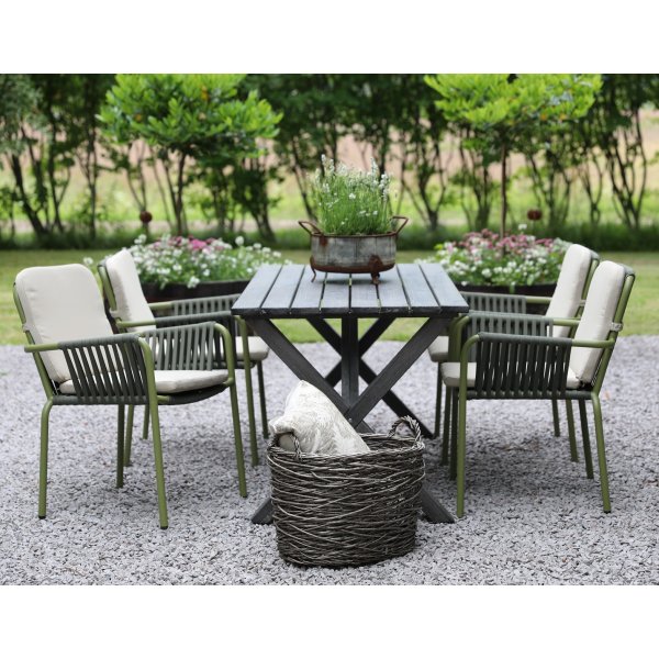 Spisegruppe Scottsdale: bord 150 cm inkludert 4 stk grønne Lincoln stablebare stoler Spisegruppe Scottsdale: bord 150 cm inkludert 4 stk grønne Lincoln stablebare stoler