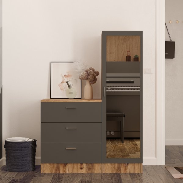 Cecilia skap og kommode - Furu/antrasitt Cecilia skap og kommode - Furu/antrasitt