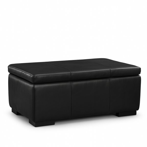 Fotskammel med oppbevaring 90x60 cm - Svart anilinskinn