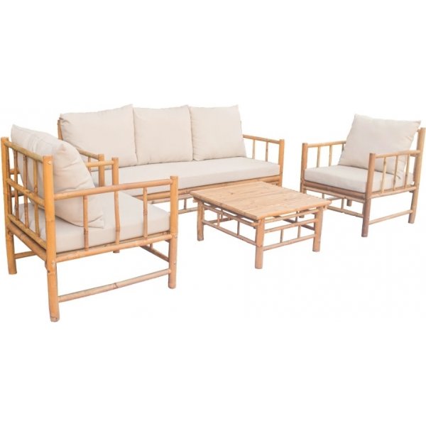 Tinka bambus utendrs gruppe; 3-seters sofa med bord og 2 lenestoler - Bambus