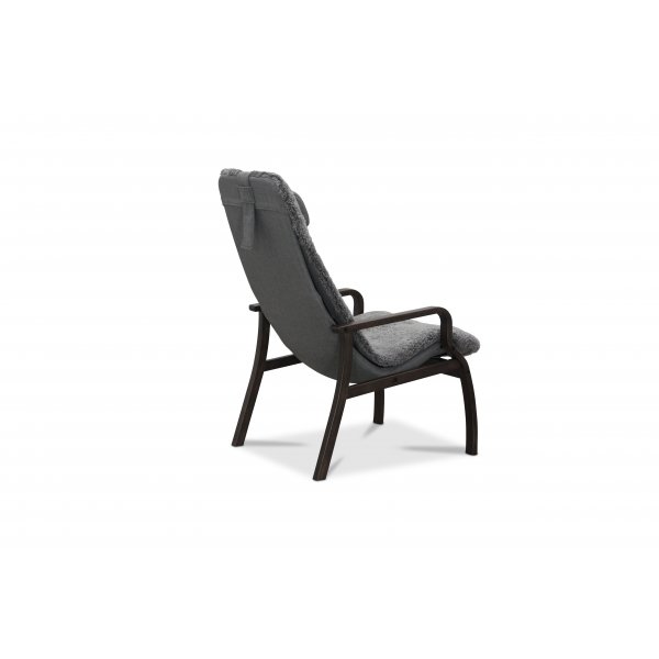 Lenestol med fotskammel i ekte saueskinn, rykfarget eik/grtt - Frank