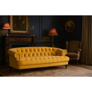 Oxford deluxe 3-seter chesterfield - Løvegul (fløyel) Oxford deluxe 3-seter chesterfield - Løvegul (fløyel)