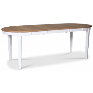 Fr ovalt spisebord 160/210x90 - Hvit/Eik + Mbelpleiesett for tekstiler
