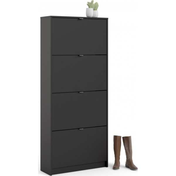 Sko dypt skoskap med 4 rom - Sort