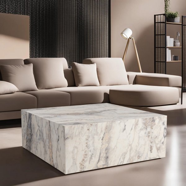 Prizma salongbord 90 x 90 cm - Hvit marmor Prizma salongbord 90 x 90 cm - Hvit marmor