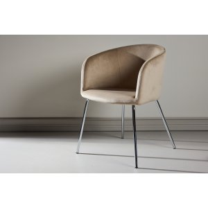 Spisestol Berit i beige fl�yel - s�lvforkrommede st�lben