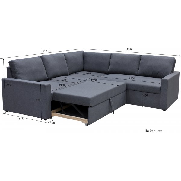 Dream sovesofa med oppbevaring (hjørnesofa) - Grå Dream sovesofa med oppbevaring (hjørnesofa) - Grå