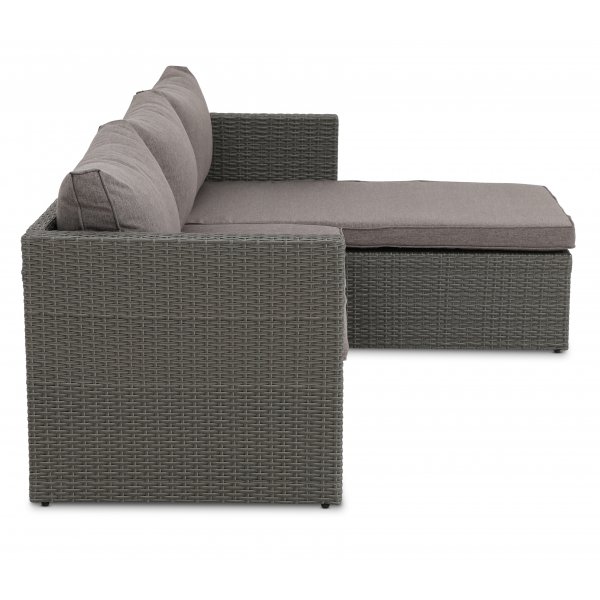 Miami utegruppe sofa med bord - Grå kunstrotting + Møbelføtter Miami utegruppe sofa med bord - Grå kunstrotting + Møbelføtter