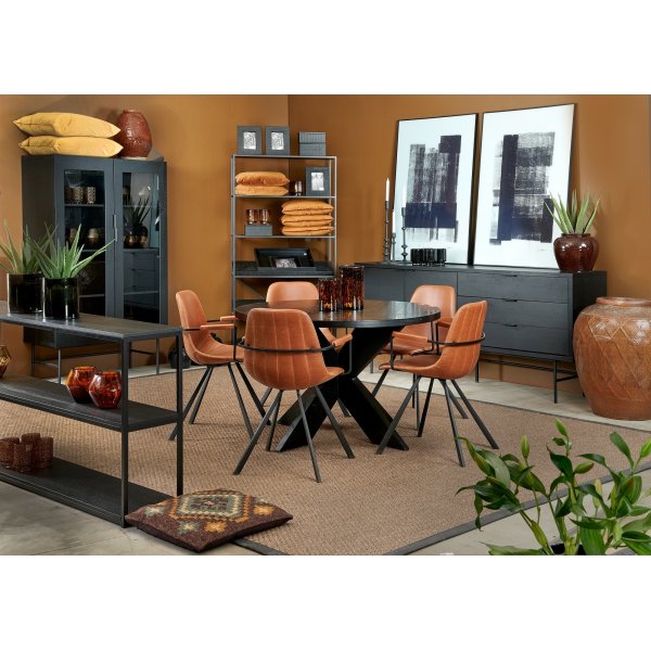 Syv rundt spisebord 120 cm - Sort ask finer