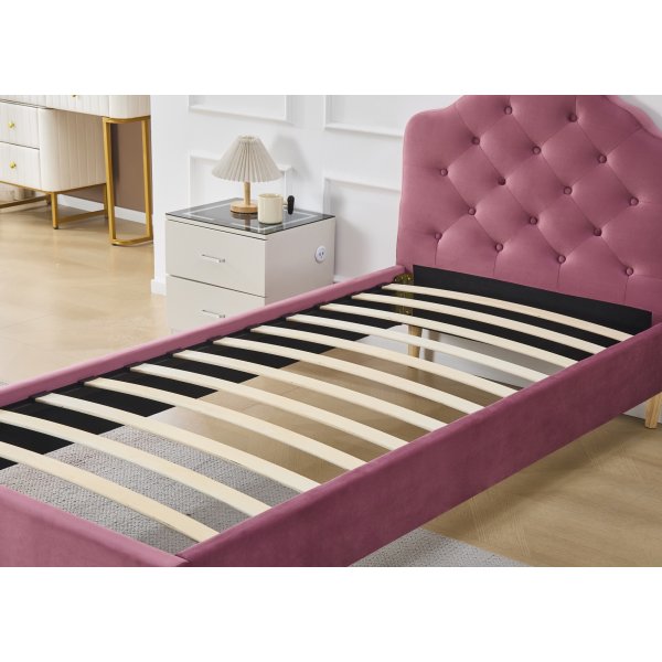 Lemings sengeramme med sengegavl - Rosa fløyel - 90 x 200 cm Lemings sengeramme med sengegavl - Rosa fløyel - 90 x 200 cm