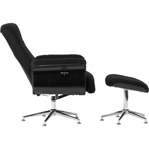 Hagn hvilestol med fotskammel - Sort / Krom + Tekstilrens for mbler