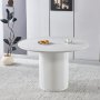 Spisegruppe Sand� spisebord �120 cm i hvit terrazzo med 4 Delta spisestoler i brun vintage