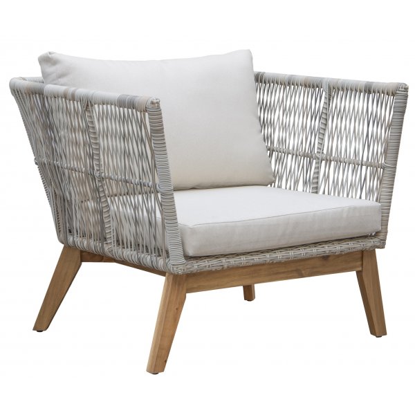 Inez loungegruppe; sofa, 2 lenestoler og salongbord - gr� syntetisk rotting og akasietre