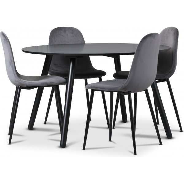 Rosvik spisegruppe, Spisebord med 4 st Carisma flyelsstoler - Gr/Svart + 3.00 x Mbelftter