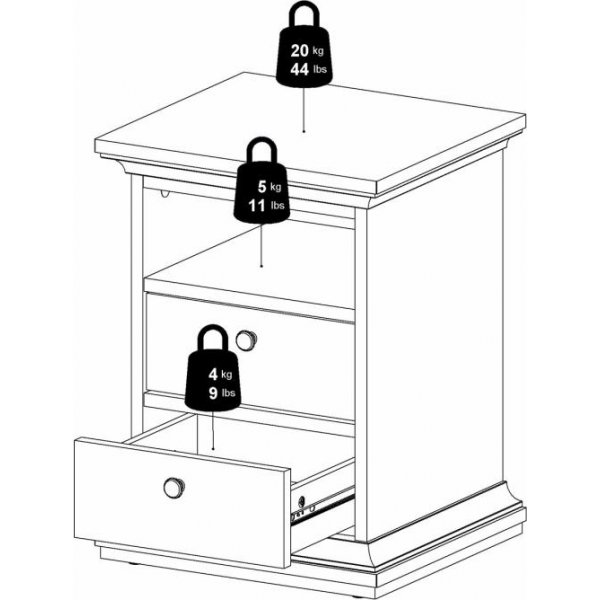 Paris smalt nattbord med 2 skuffer og 1 åpent rom - Grå Paris smalt nattbord med 2 skuffer og 1 åpent rom - Grå