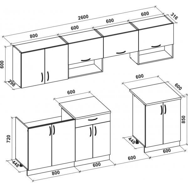 Bratsj komplett kjøkken 260 cm - Vanilje/sonoma eik/beige Bratsj komplett kjøkken 260 cm - Vanilje/sonoma eik/beige