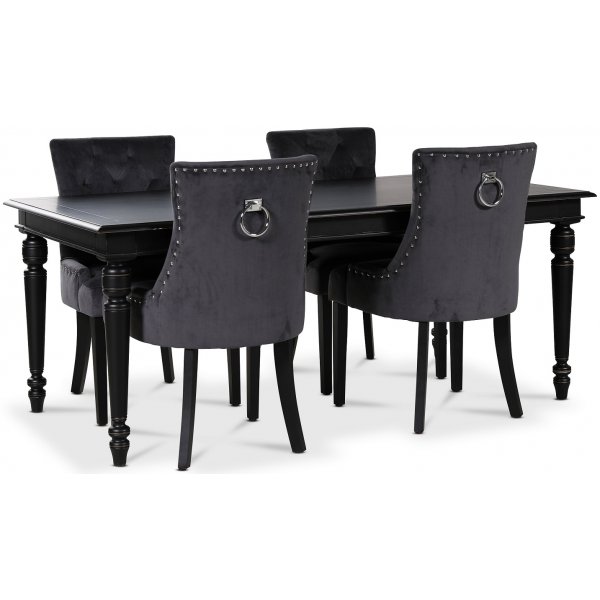 Paris spisegruppe sort bord med 4 Tuva stoler i grå fløyel med rygghåndtak Paris spisegruppe sort bord med 4 Tuva stoler i grå fløyel med rygghåndtak