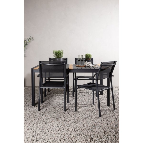 Togo uteservering med 4 Santorini stoler - Svart/Teak Togo uteservering med 4 Santorini stoler - Svart/Teak